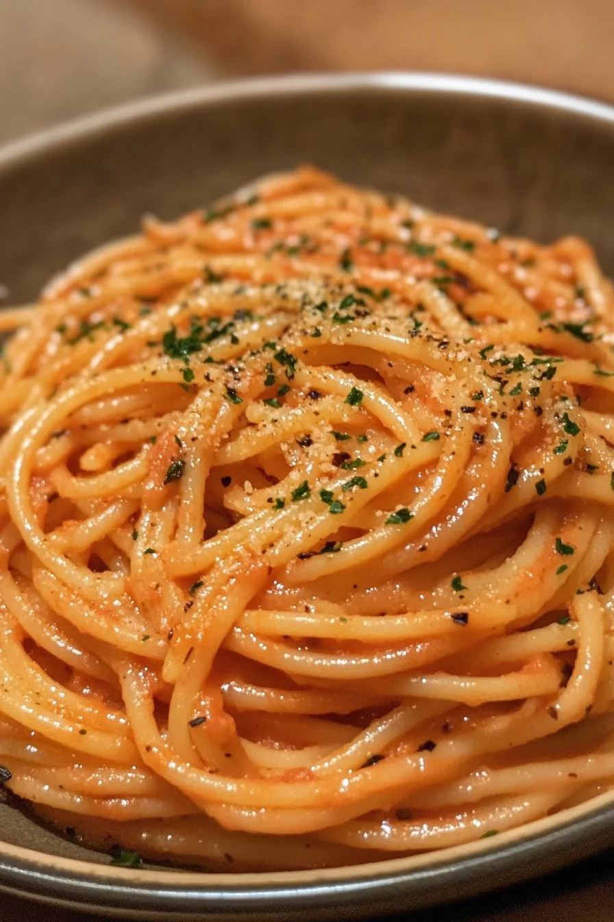 Pâtes crémeuses à la tomate et à l'ail