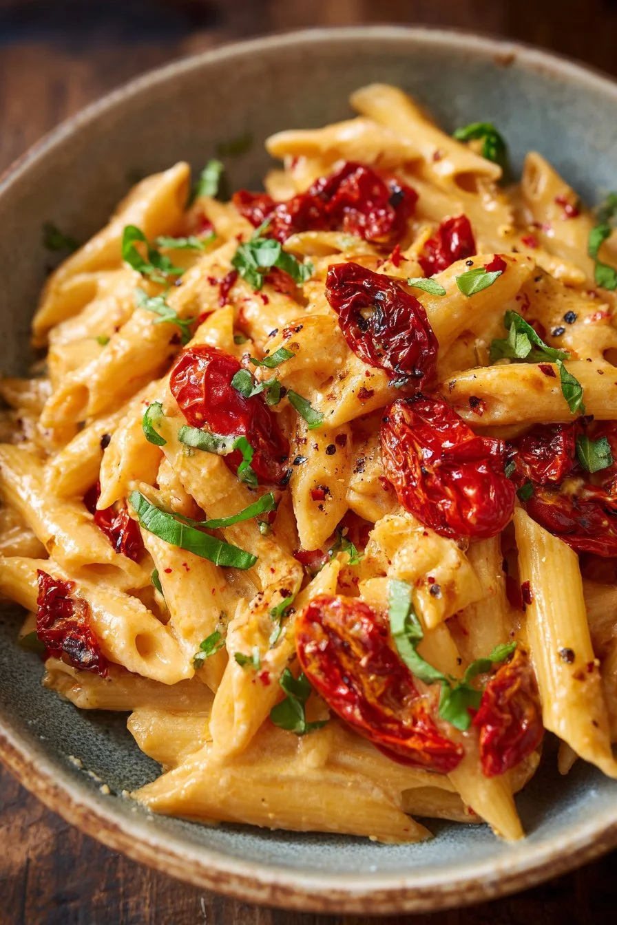 Pâtes crémeuses aux tomates rôties à la mode toscane