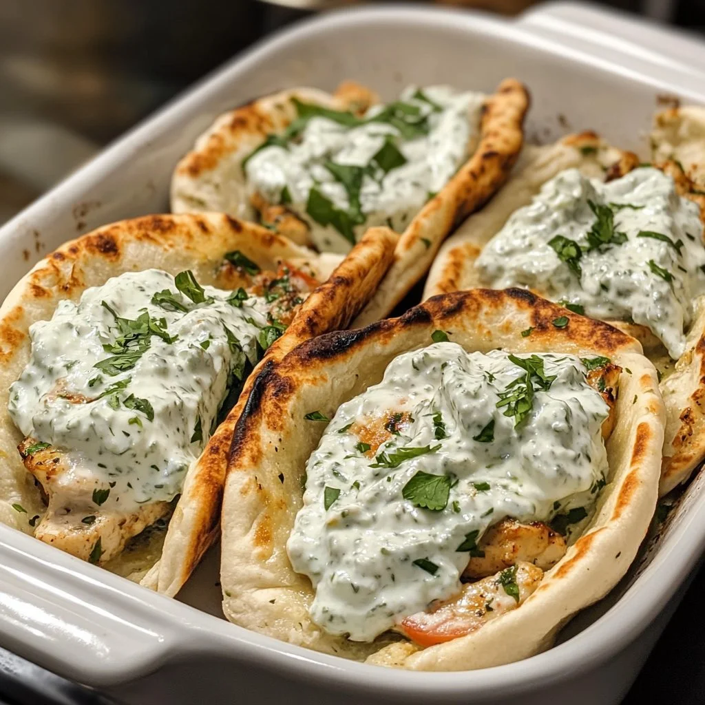 Pitas au poulet grec en cocotte avec tzatziki