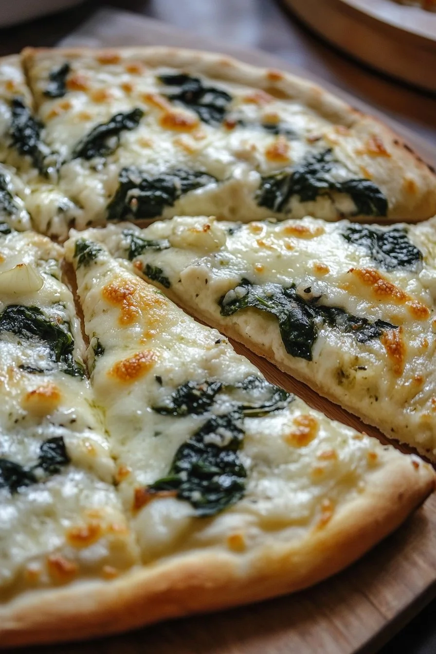 Pizza blanche épinards à l'ail rôti grec