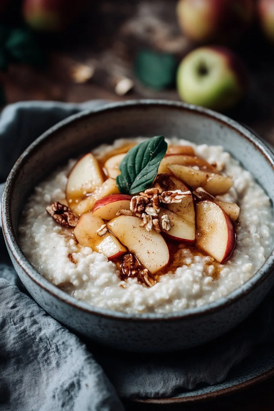 Porridge froid aux pommes caramélisées