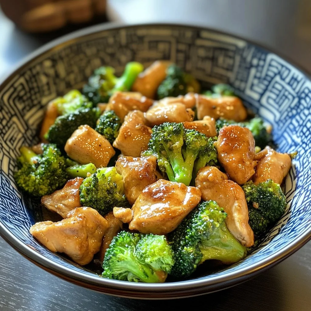 Poulet sauté au brocoli avec une garniture appétissante.