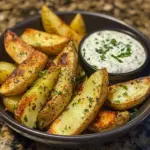 Quarter de pomme de terre avec dip de concombre