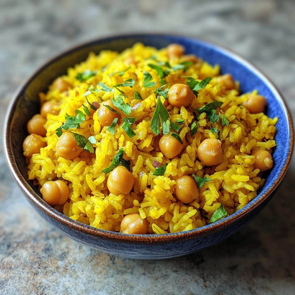 Riz au curcuma avec pois chiches, un plat savoureux et coloré