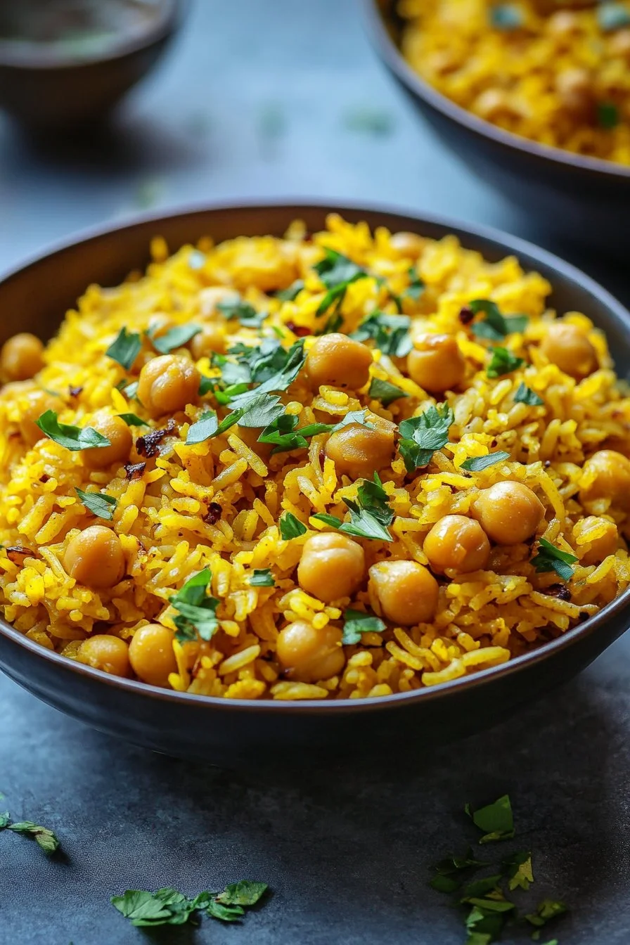 Riz au curcuma avec pois chiches (compatible avec le régime méditerranéen)