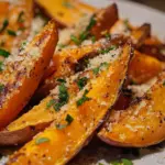 Roasted sweet potatoes with garlic and parmesan