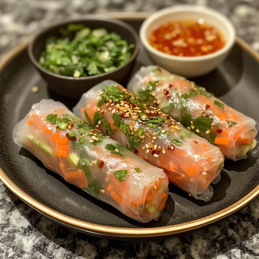 Rouleaux de nouilles en papier de riz croustillants préparés à l'air fryer