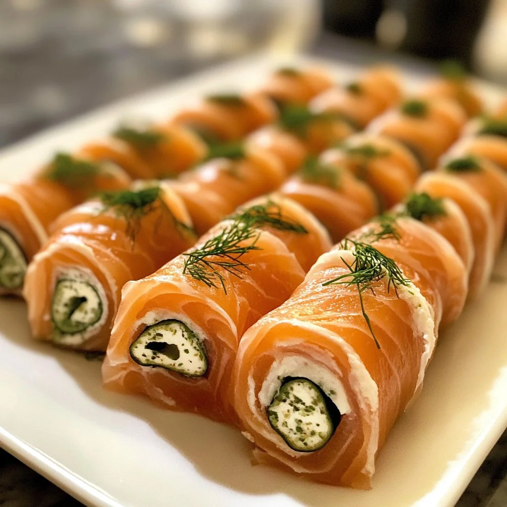 Roulés de Saumon Fumé élégants en apéritif avec avocat et garniture