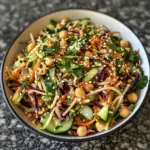 Salade asiatique de concombre et de pois chiches avec vinaigrette au sésame