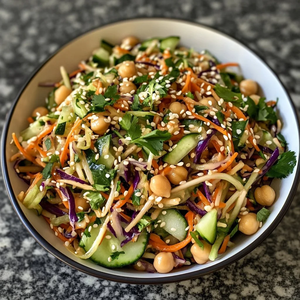 Salade asiatique de concombre et pois chiches avec vinaigrette au sésame