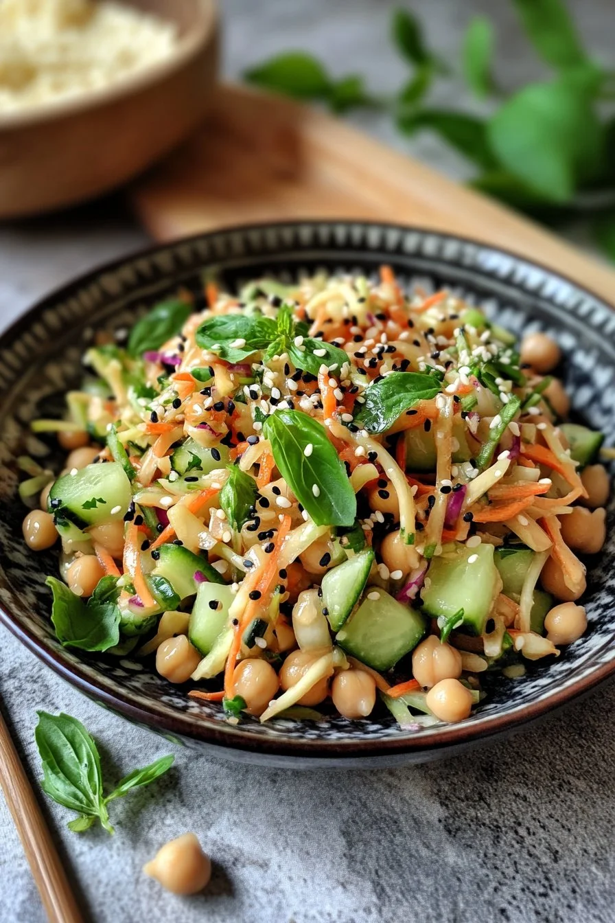 Salade asiatique de concombre et de pois chiches avec vinaigrette au sésame