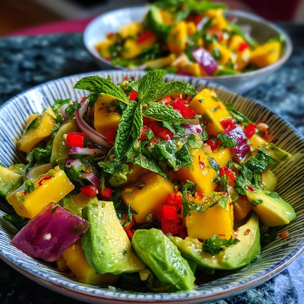 Salade d'avocat et de mangue fraîche et colorée