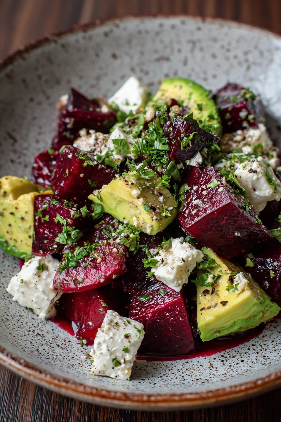 Salade de betteraves, avocat et feta
