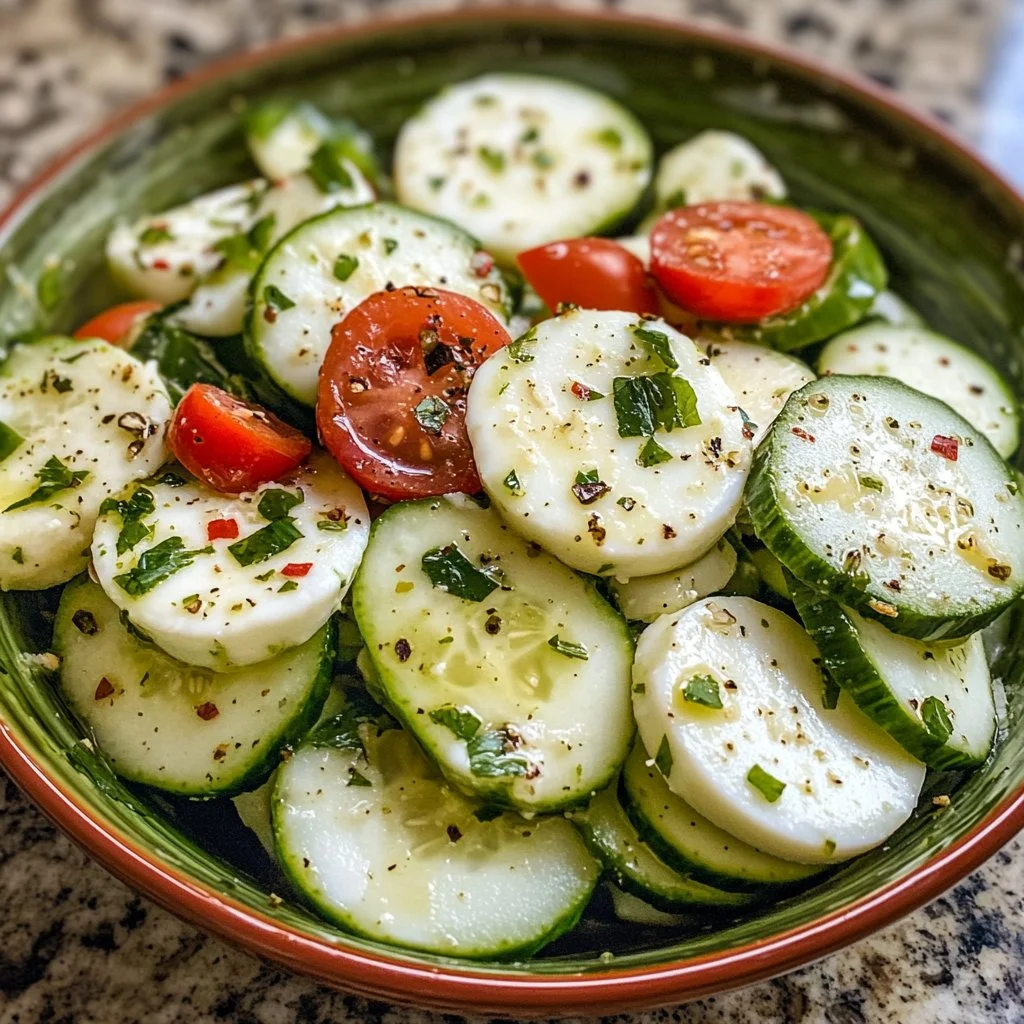 Salade de concombre et mozzarella fraîche dans un bol