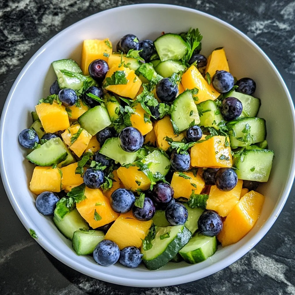 Salade de mangue et concombre colorée et fraîche
