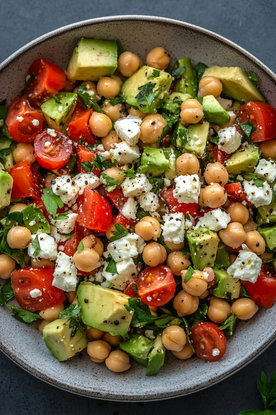 Salade de pois chiches, feta et avocat