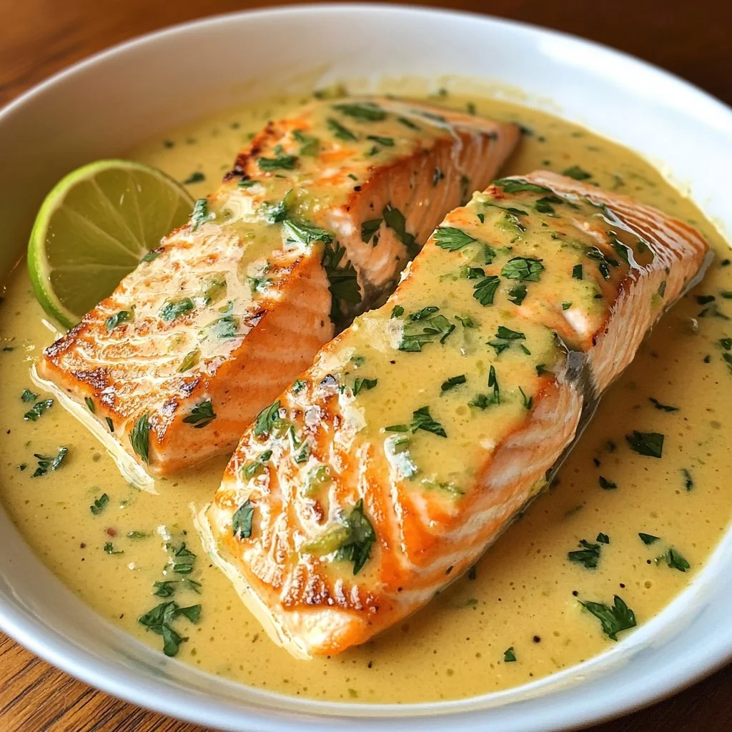 Saumon poché dans une sauce au lait de coco et citron vert