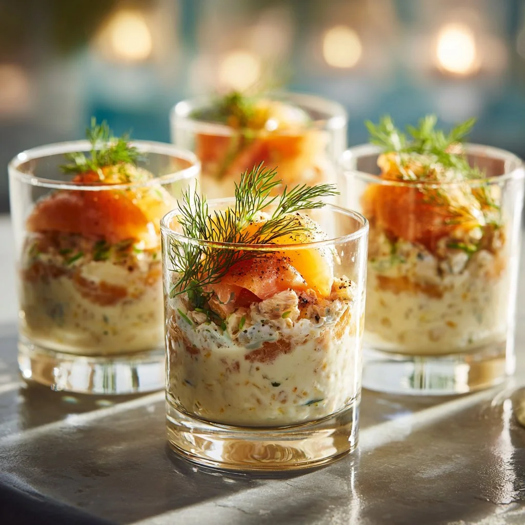 Verrines au saumon et boursin servies en entrée élégante