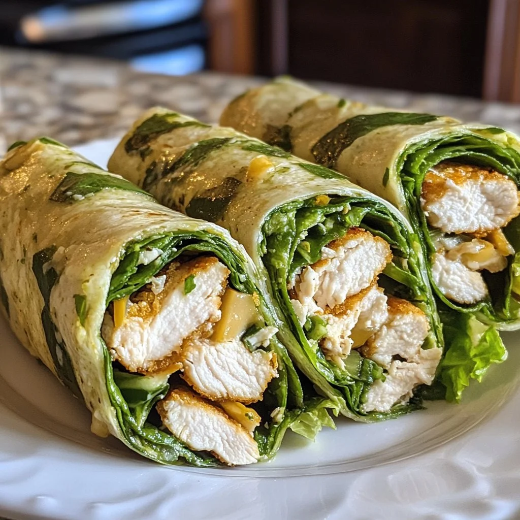 Wraps au poulet César garnis de laitue, fromage et sauce crémeuse
