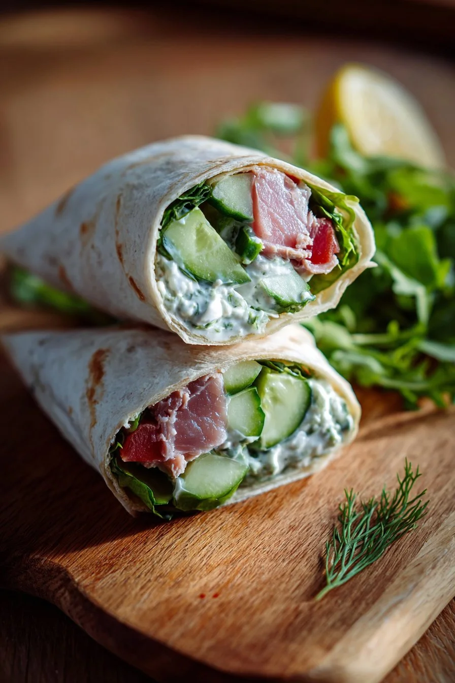 Wraps froids au thon, concombre et fromage frais