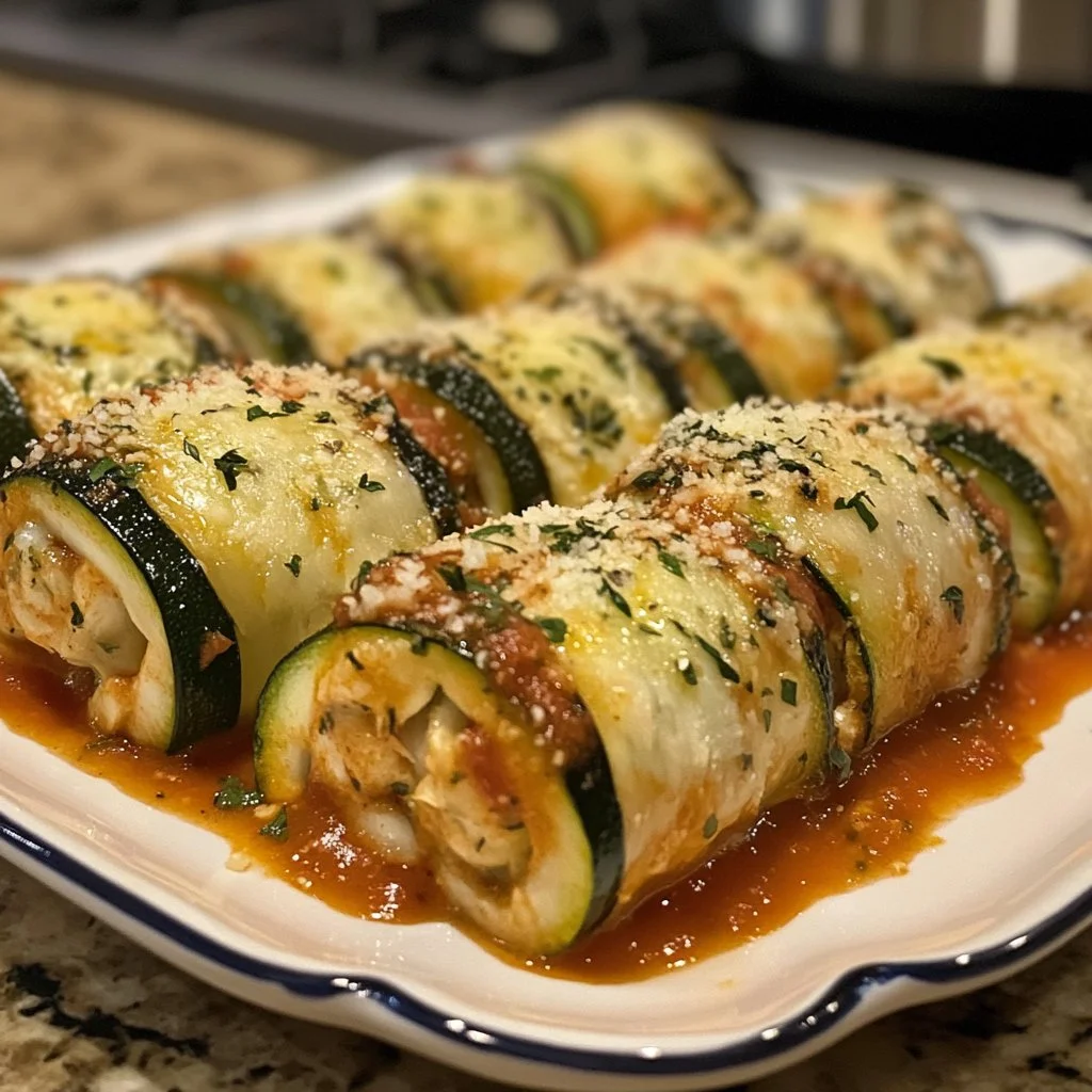 Delicious zucchini rollatini with ricotta and marinara sauce