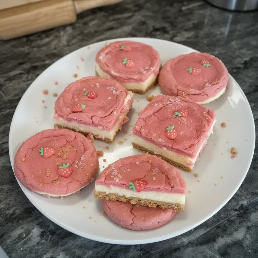 Barres de cheesecake à la fraise sur une assiette, dessert savoureux