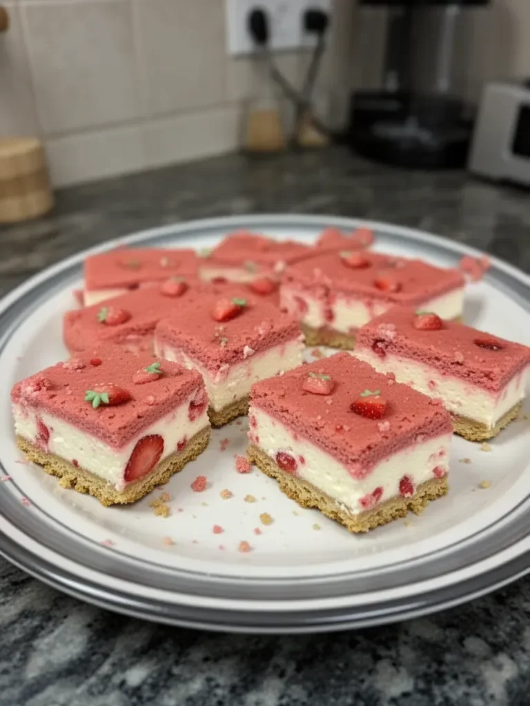 Barres de biscuits au cheesecake à la fraise