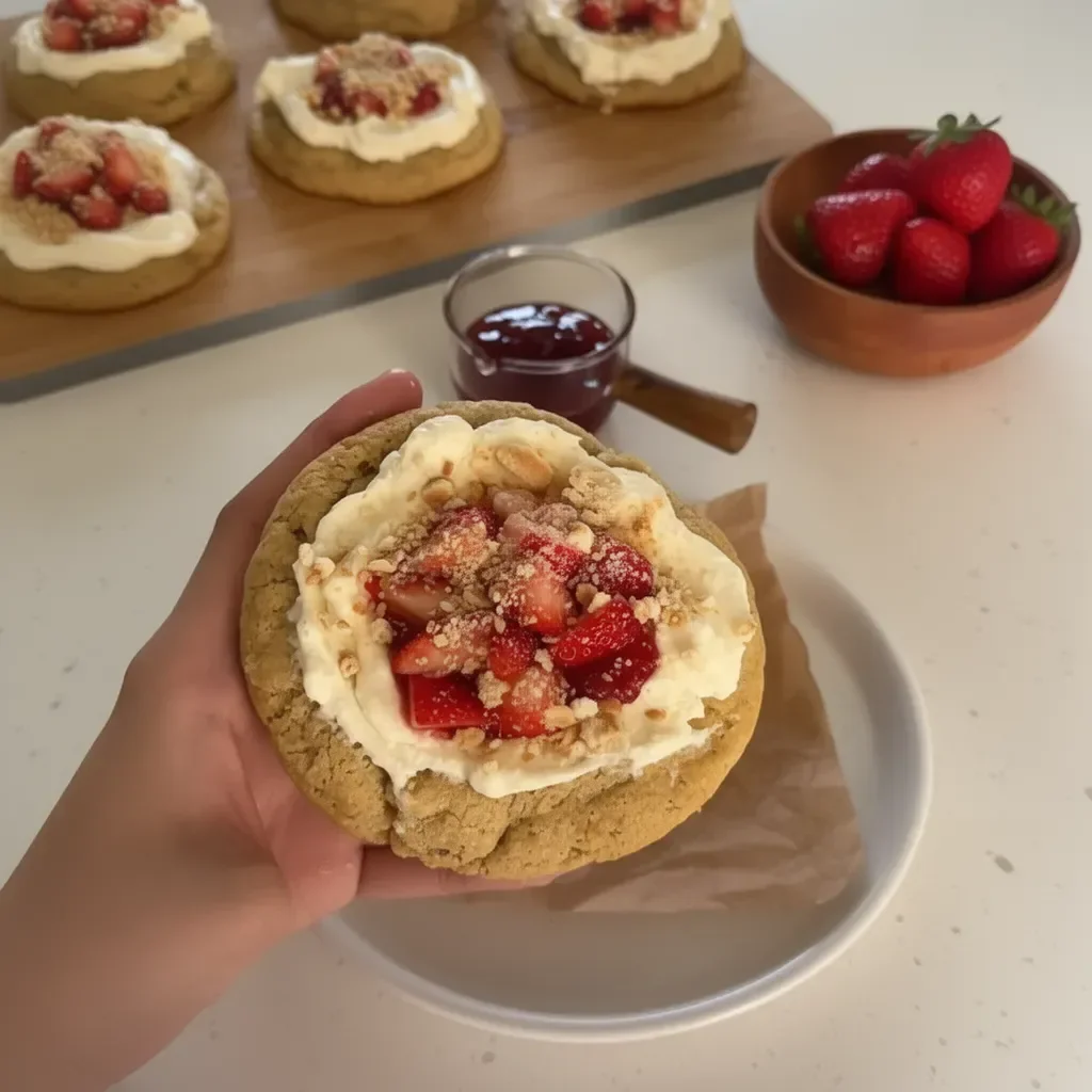 Biscuits au cheesecake à la fraise garnis de fraises fraîches