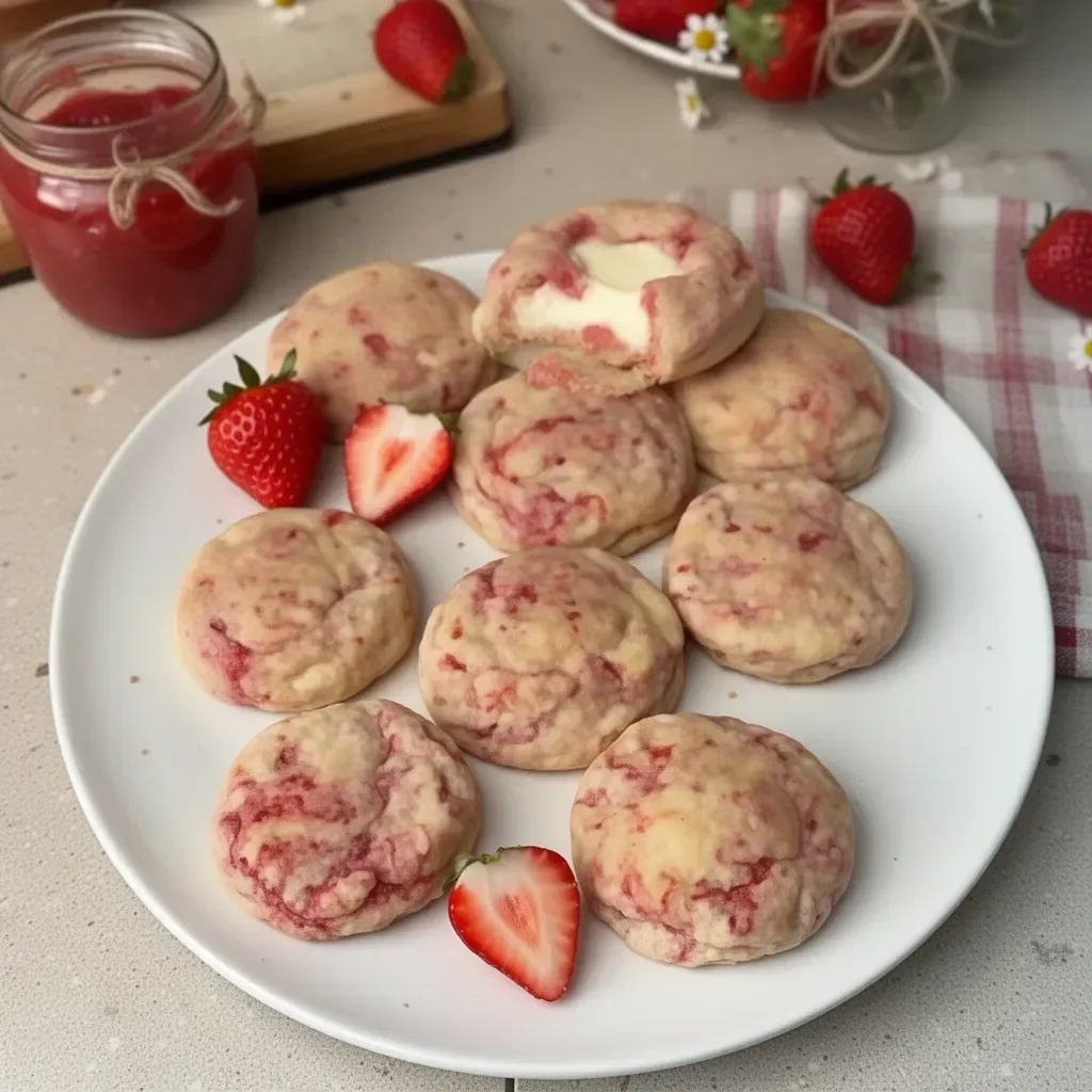 Biscuits moelleux au fromage à la crème garnis de fraises fraîches