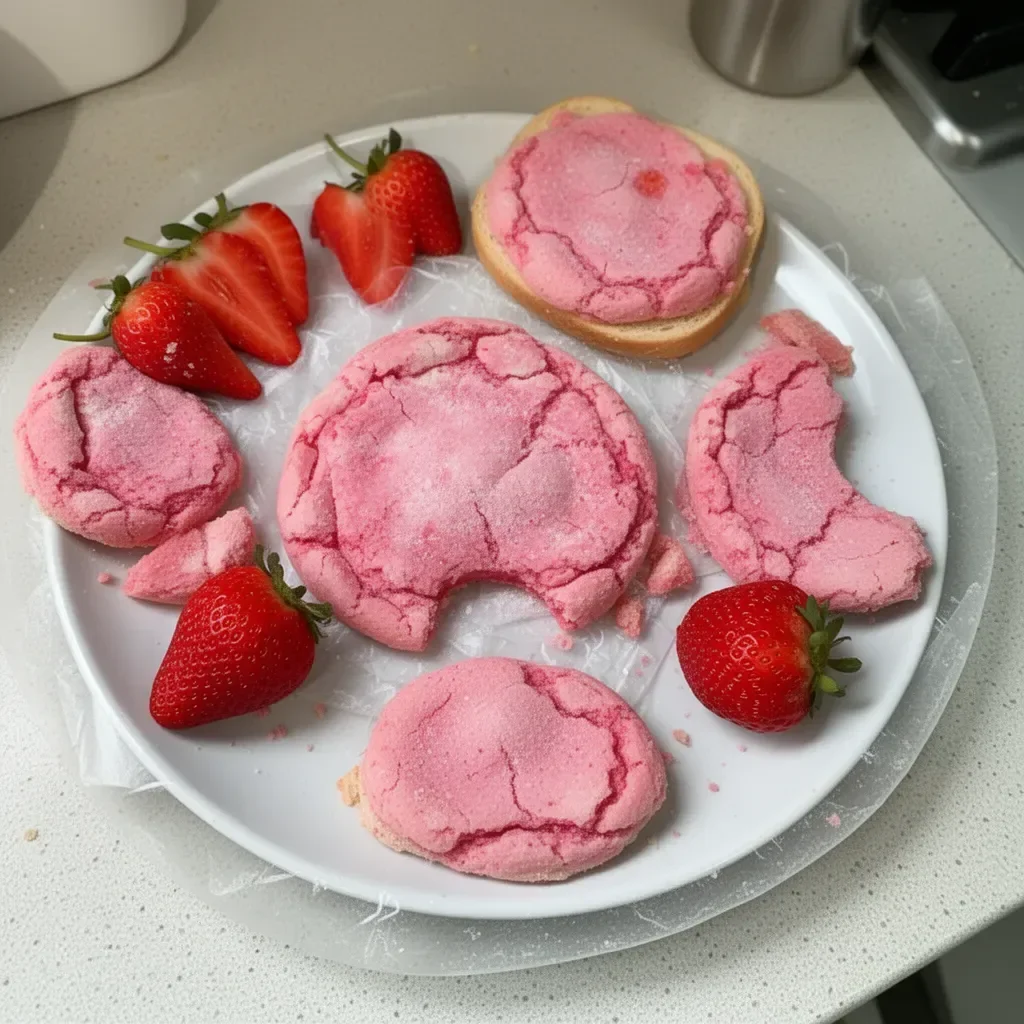 Biscuits au sucre à la fraise, délicieusement moelleux et sucrés.