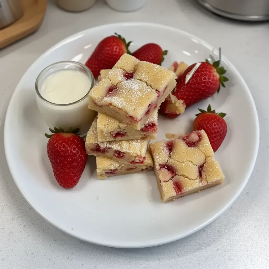 Blondies à la fraise prêts à être dégustés