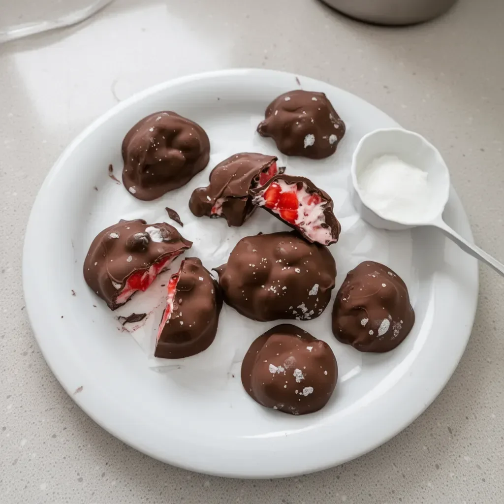 Bouchées de yaourt glacé au chocolat et à la fraise délicieuses et rafraîchissantes