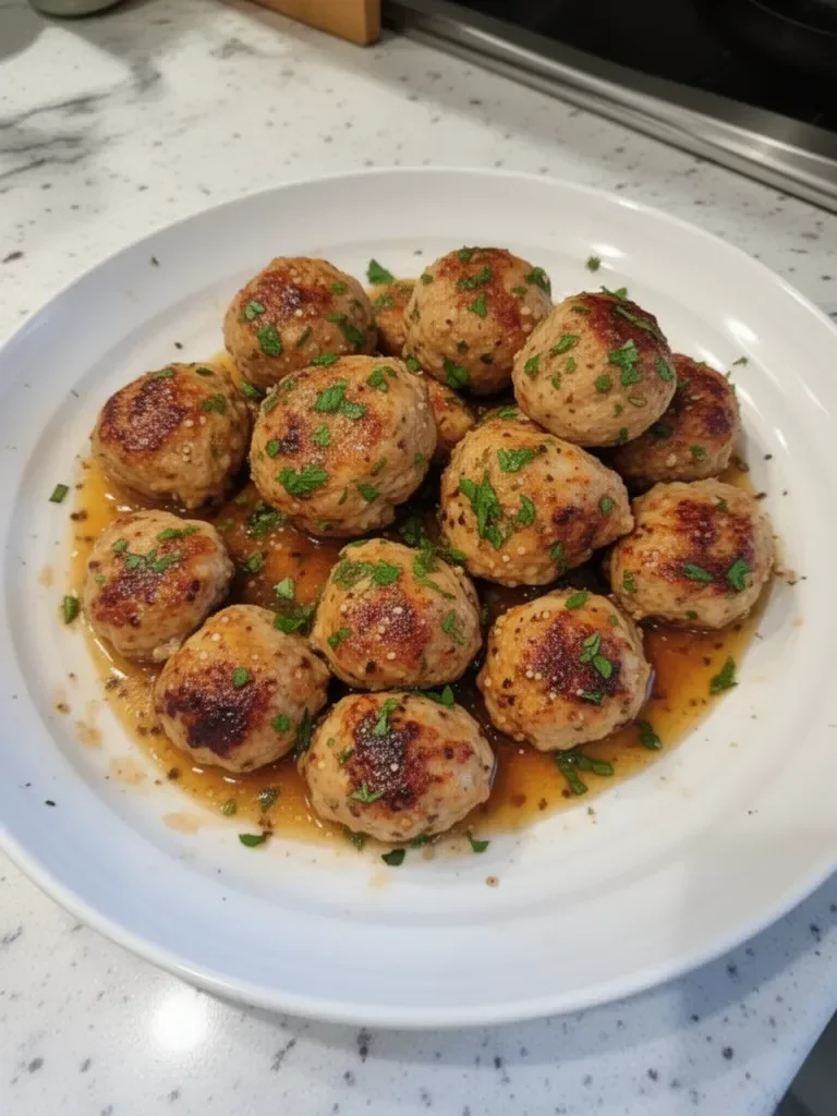 Boulettes de viande au poulet prêtes à être servies avec une sauce délicieuse.