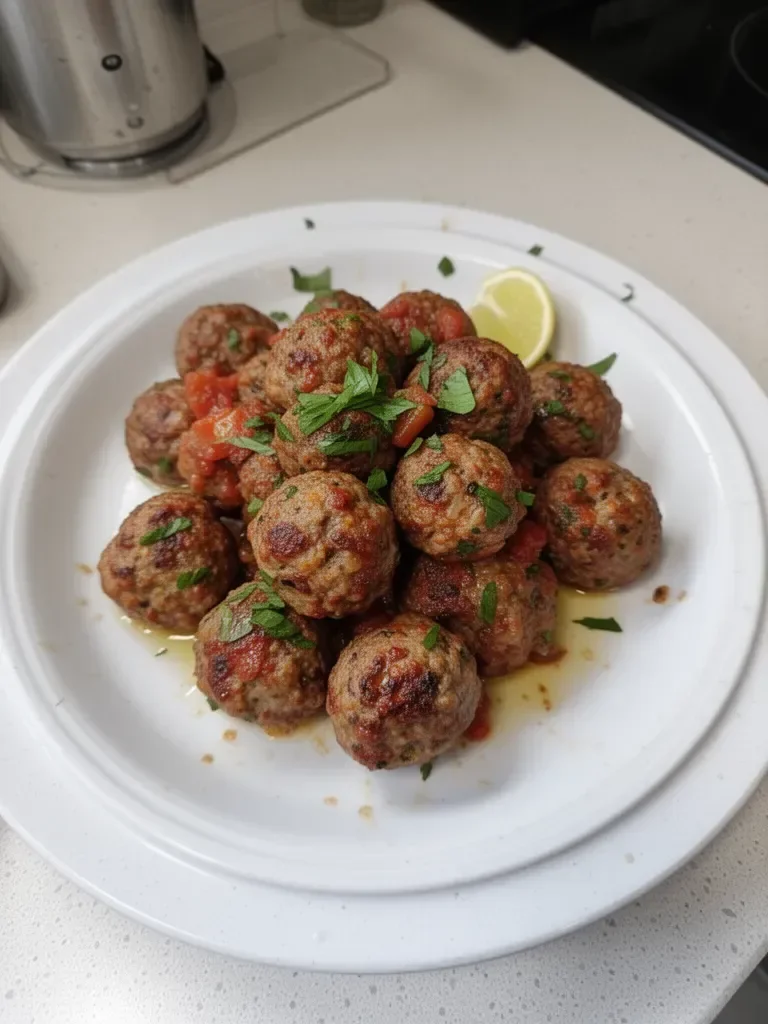 Boulettes de viande grecques servies avec tzatziki et herbes fraîches
