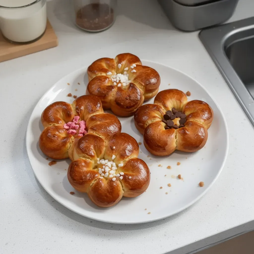 Brioche en forme de fleurs, une pâtisserie gourmande et esthétique.