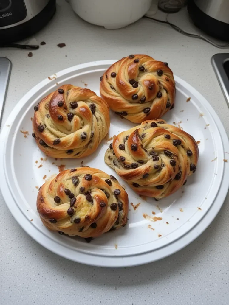 Brioches roulées à la crème vanille et pépites de chocolat, gourmandise maison