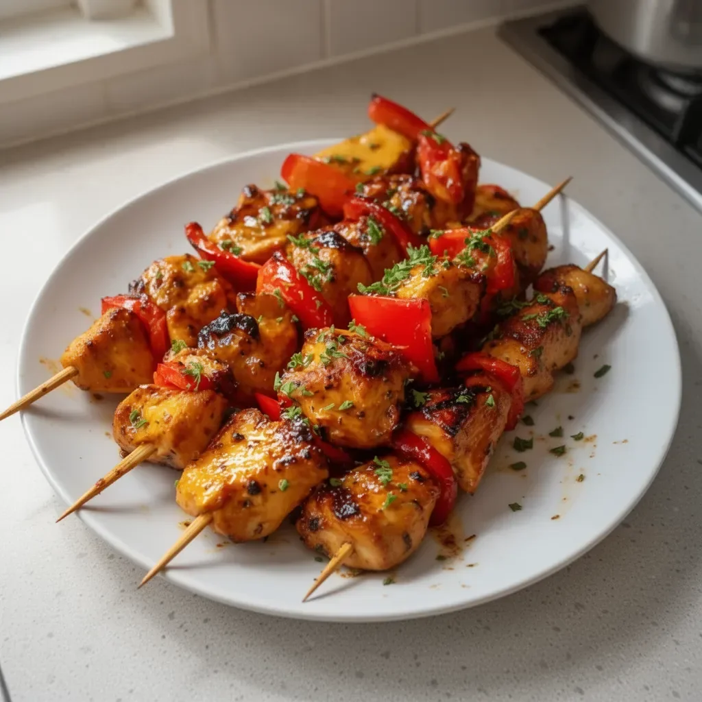 Brochettes de poulet marinées prêtes à être grillées