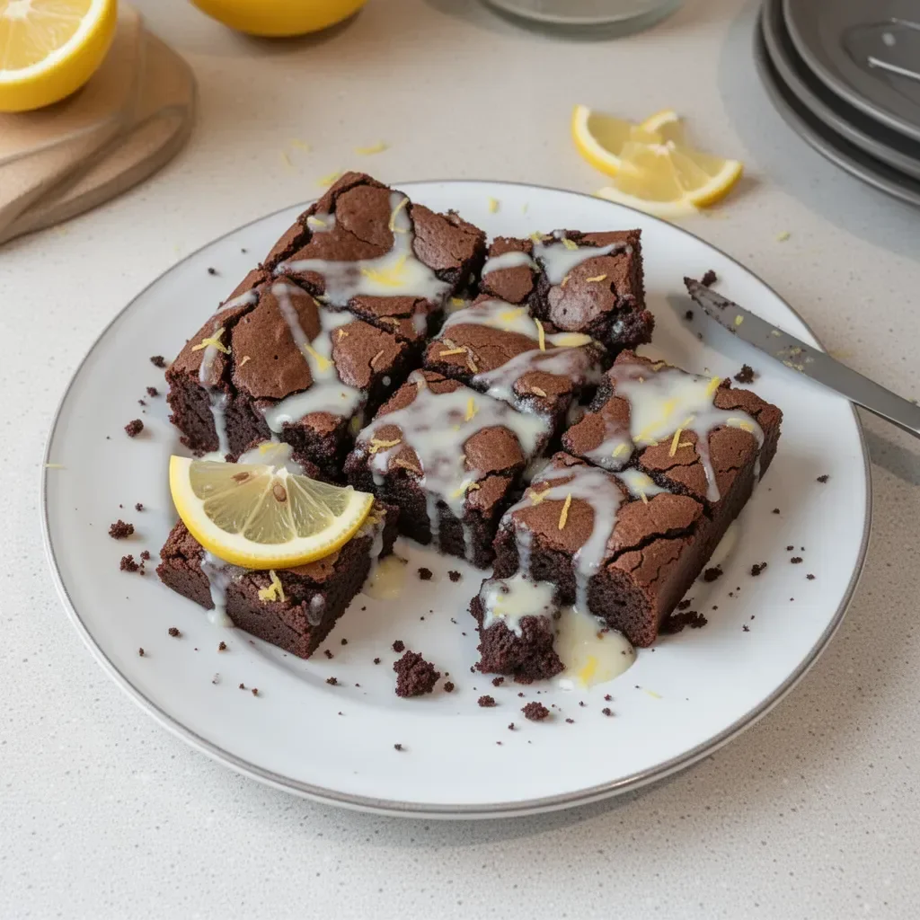 Brownies au citron fraîchement cuits, garnis de zestes de citron