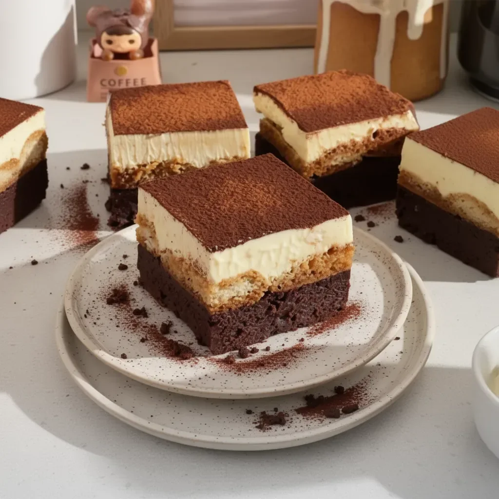 Brownies Tiramisu : savoureux brownies au chocolat avec une touche de café et de mascarpone.
