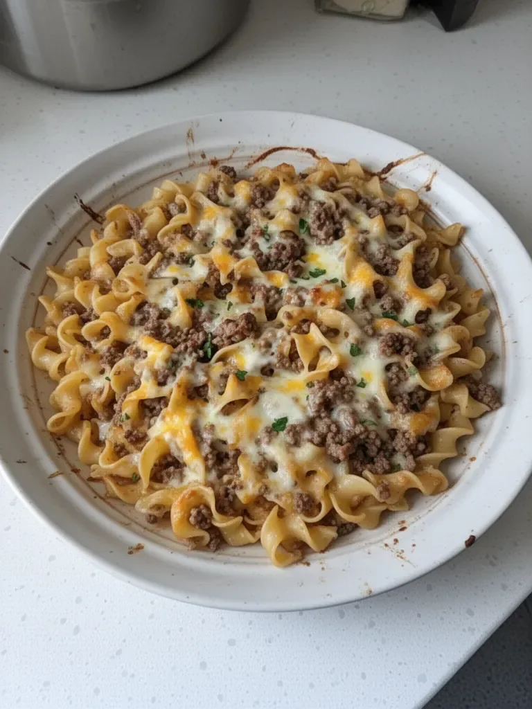 Casserole de nouilles au bœuf et à la crème aigre