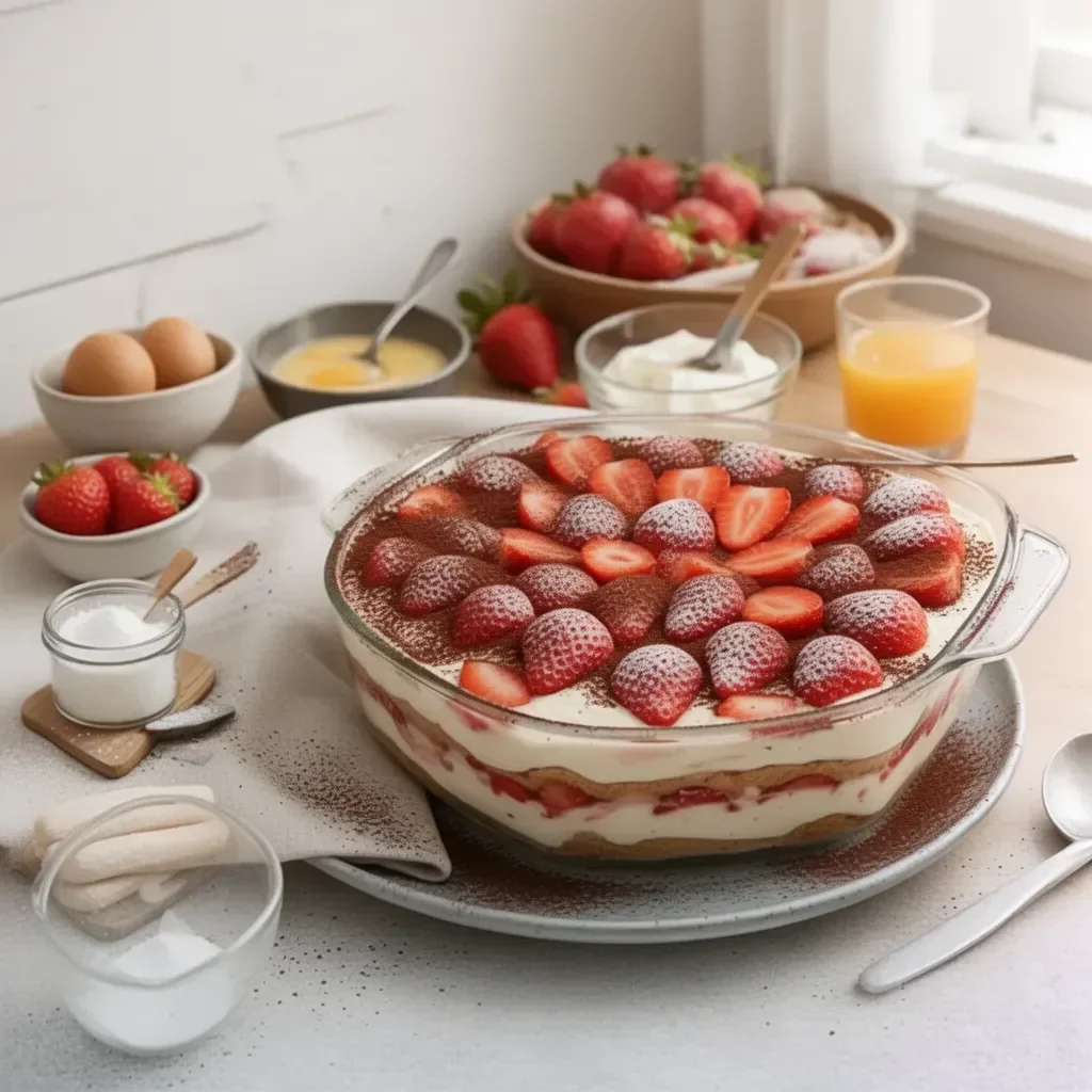 Charlotte aux Fraises Façon Tiramisu, dessert onctueux et fruité.