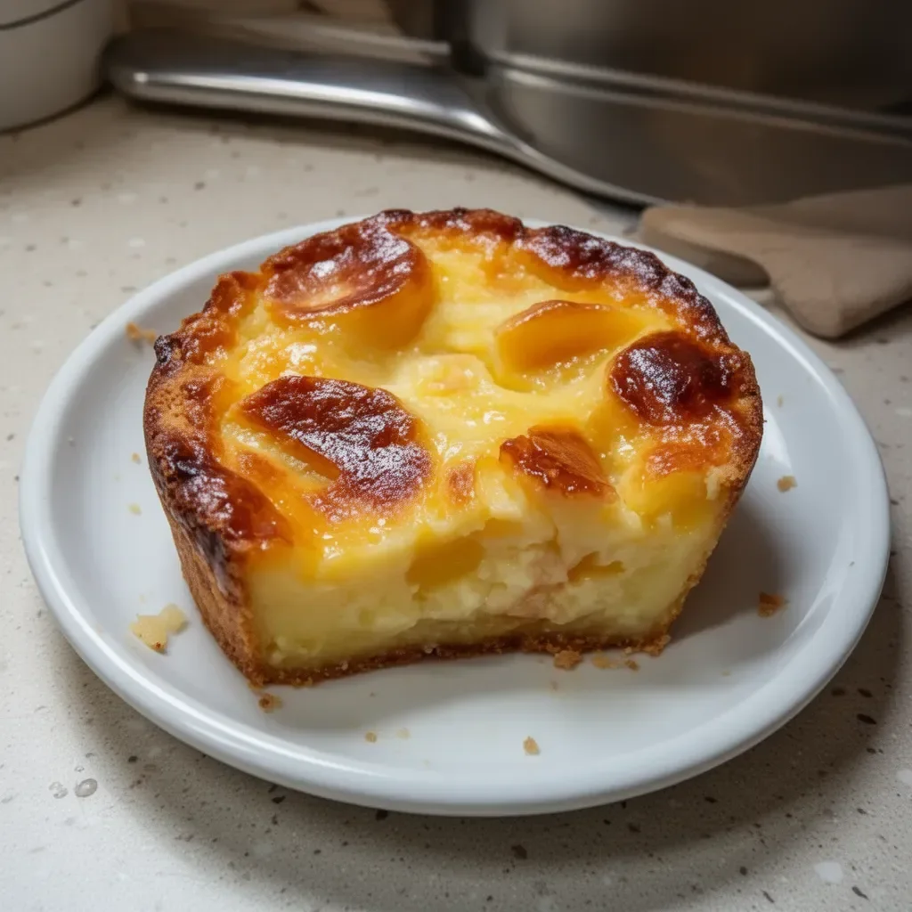 Clafoutis aux Pommes fraîchement cuit, servi dans un plat en céramique.