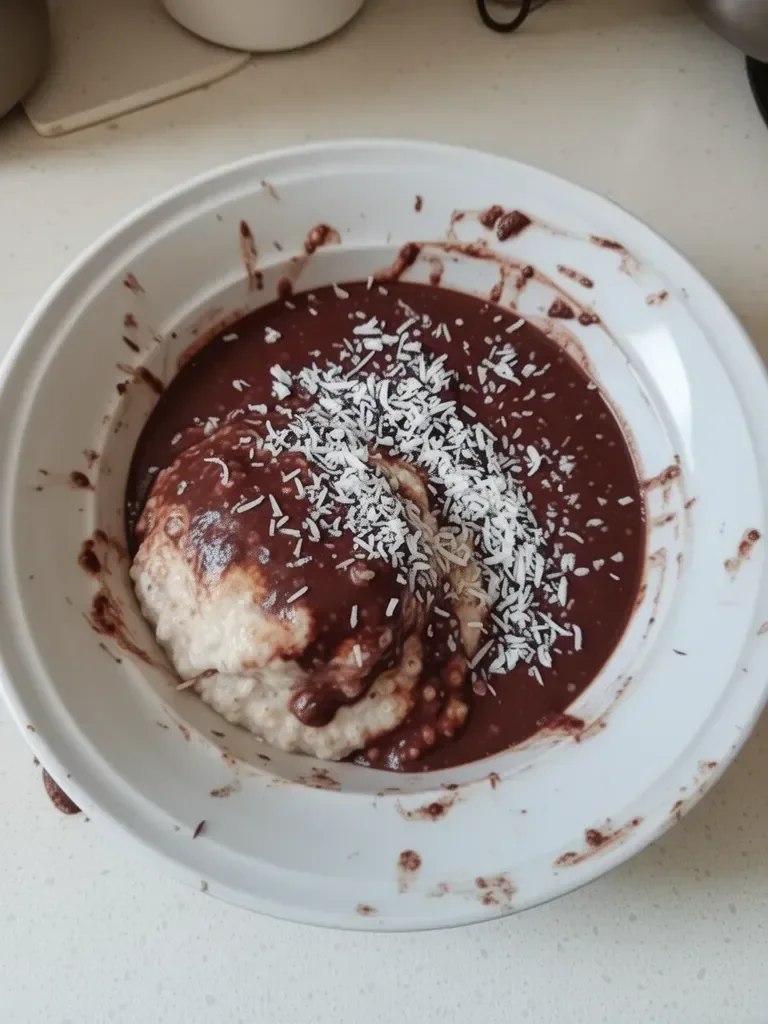 Cold coconut and chocolate porridge Bounty style
