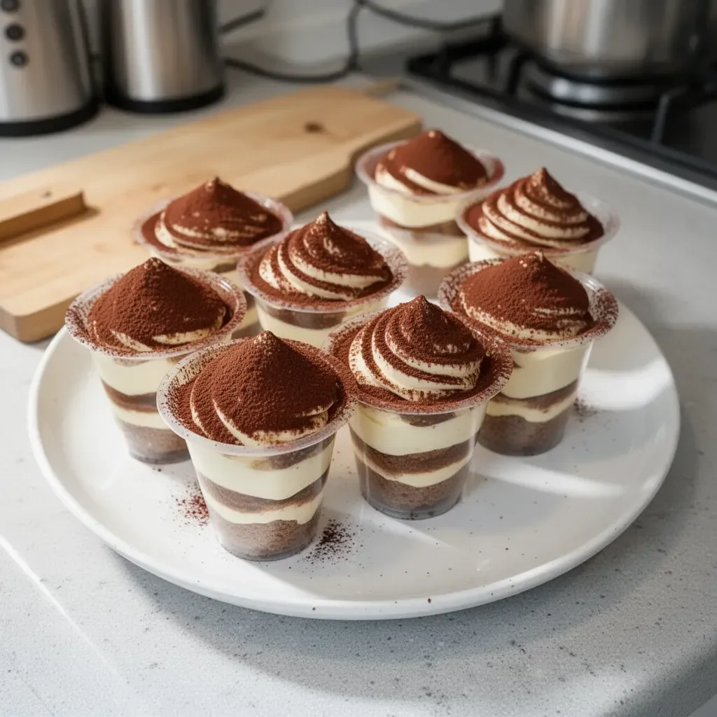 Coupes de tiramisu délicieuses et crémeuses, présentées dans des verres élégants