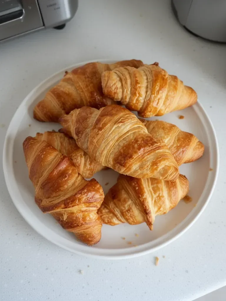 Croissants faits maison dorés et feuilletés, parfaits pour un petit déjeuner.