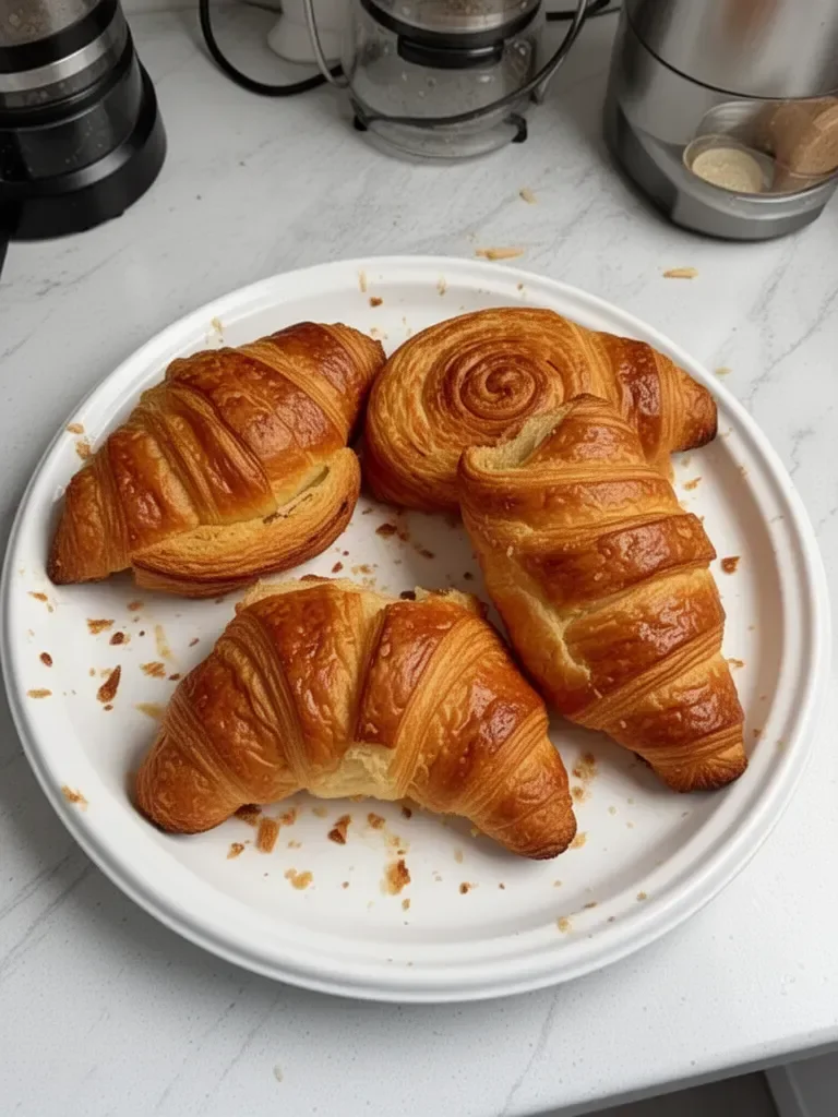 Croissants raffinés dorés et feuilletés, offrant une texture légère et croustillante.