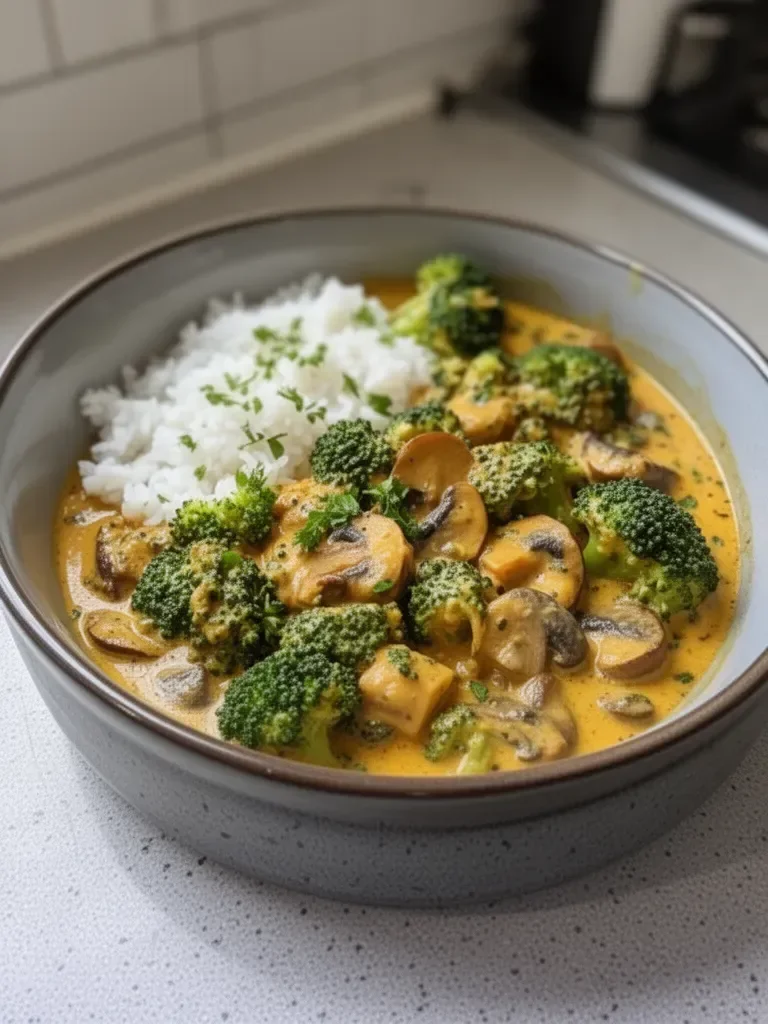 Curry Végétarien au Brocoli, Pois Chiches et Champignons
