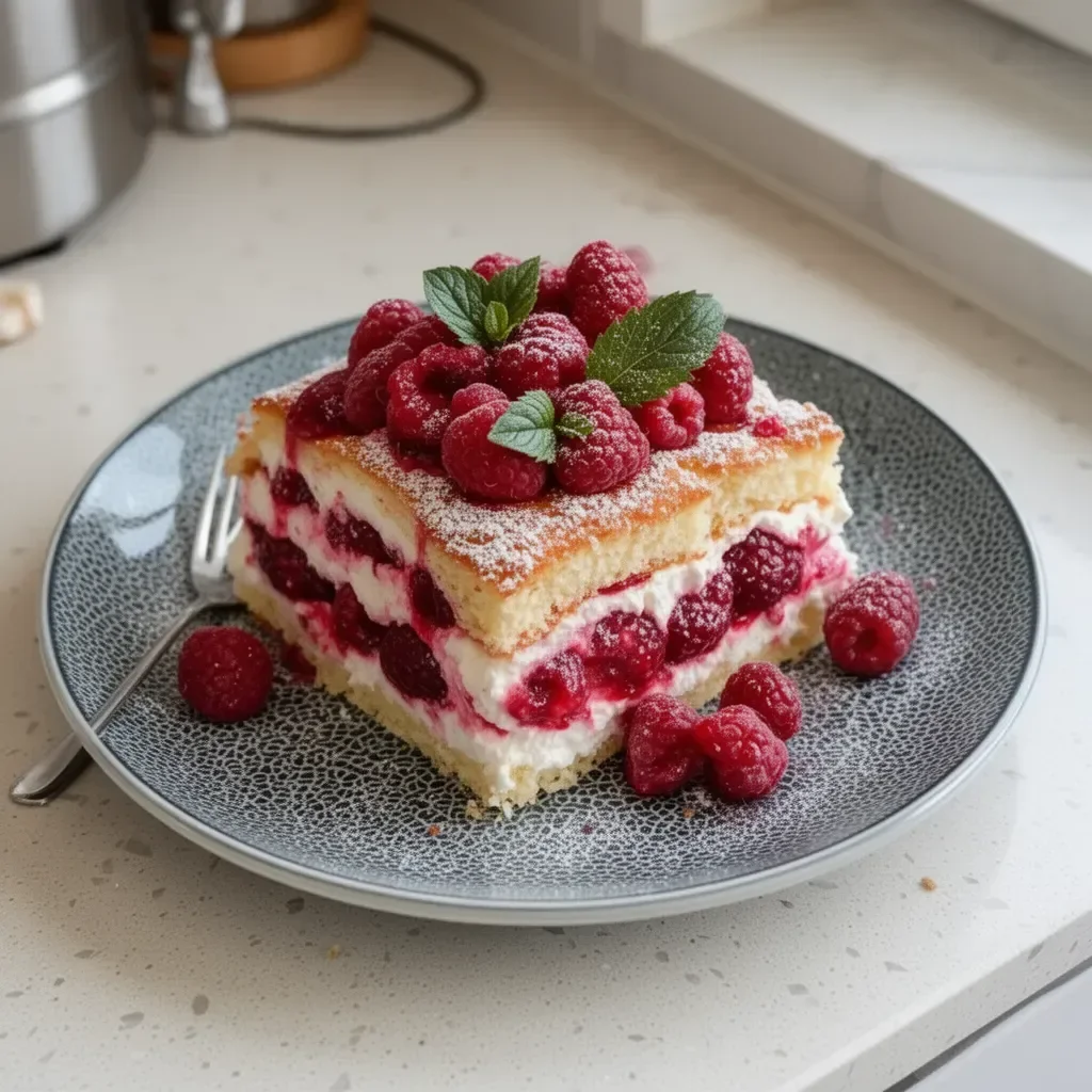 Gâteau framboisier aux framboises fraîches et crème pâtissière