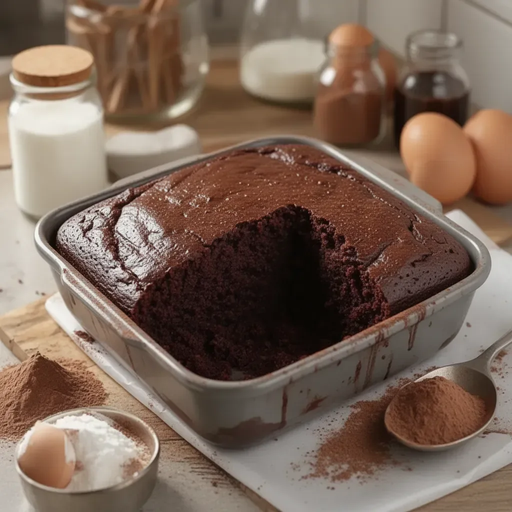 Gâteau au chocolat des 7 cuillères sur une assiette décorée.