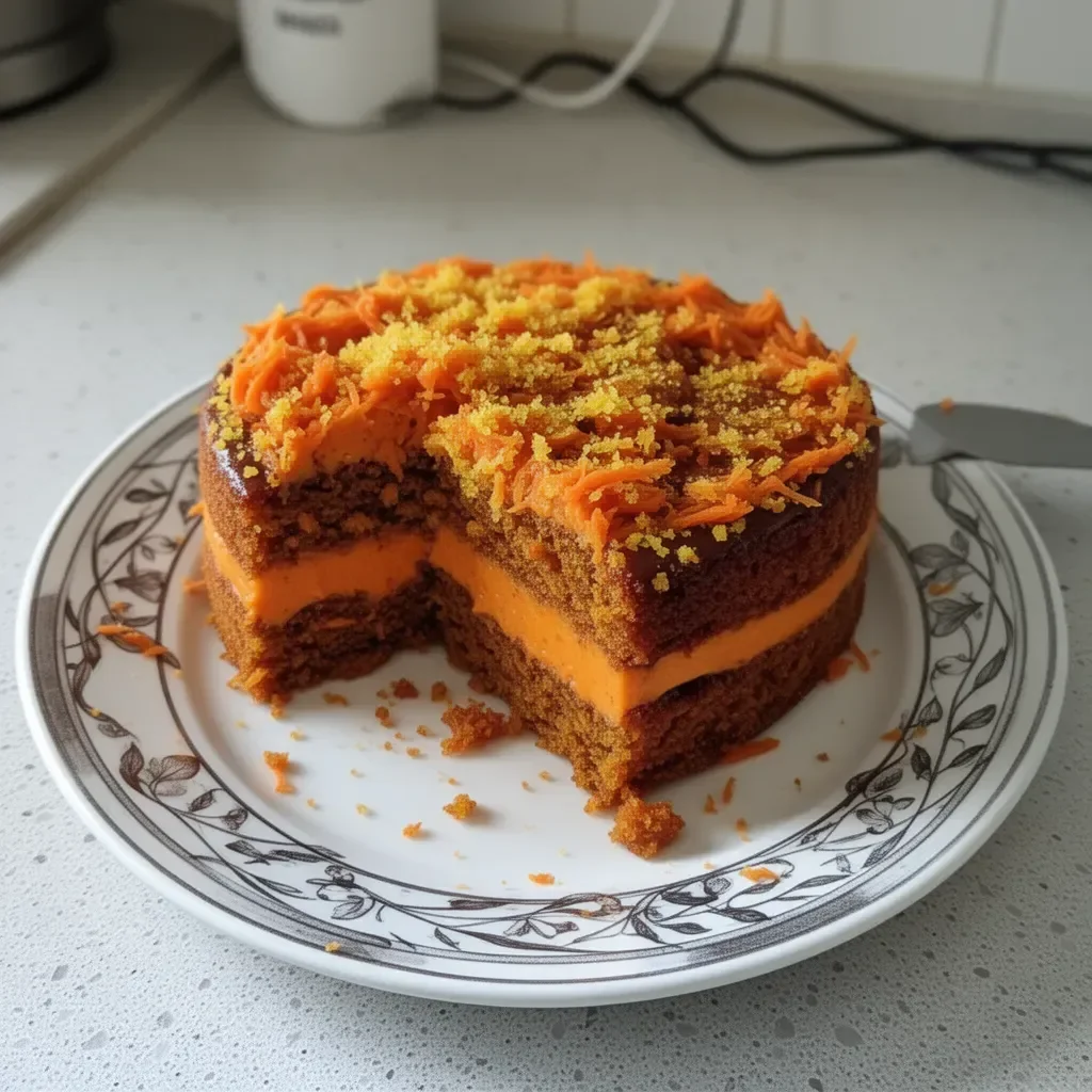 Gâteau aux Carottes Brésilien avec glaçage crémeux et décorations de noix.